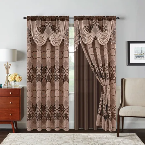 Vista 25 de Petrichor Cortinas de gasa jacquard transparente borgoña (54 pulgadas de ancho x 63 pulgadas de largo), 2 paneles con cenefa adjunta, diseño floral