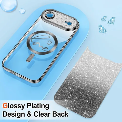 Vista 2 de Hython Funda para iPhone Air con purpurina, compatible con MagSafe Love Heart fundas magnéticas transparentes para teléfono para mujeres y niñas