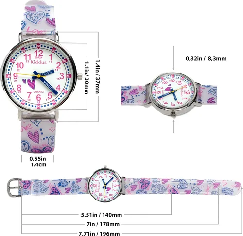 Vista 4 de Kiddus Educational Kids Watch for Children Boy and Girl. Analogue Time Teacher Wristwatch with Exercises. Japanese Quartz Movement. Easy to Read and