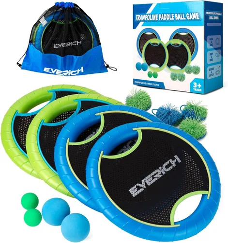 Vista 9 de Juego de Pelota con Raqueta de Trampolín con 2 Raquetas Rebotadoras y 4 Pelotas - Diseño de Espuma Suave para que los Niños Jueguen en Interiores