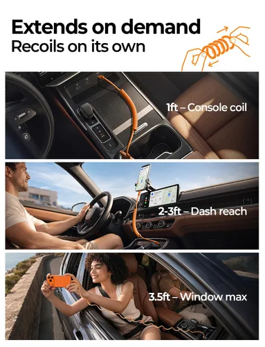 Vista 3 de LISEN Paquete de 2 cables USB C a USB C en espiral de carga rápida de 60 W Naranja