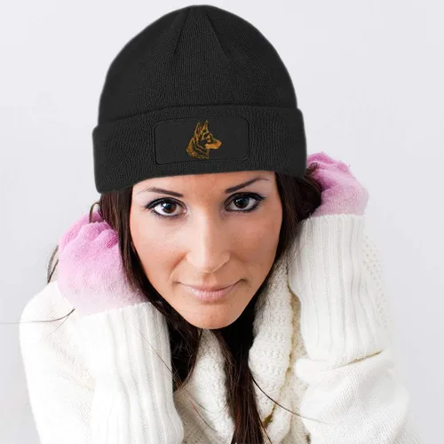 Vista 4 de Gorro de invierno con diseño de cabeza de pastor alemana, bordado dorado, para perros, talla 1