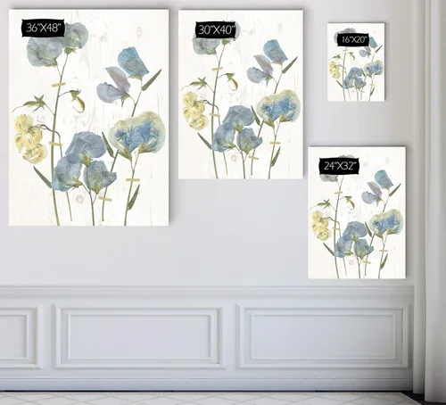 Vista 7 de Lienzo decorativo para pared, diseño de guisantes dulces azules I