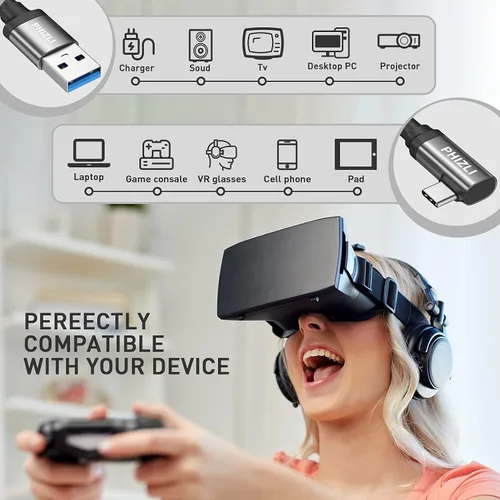 Vista 7 de Cable de enlace de 16 pies, cable de auriculares VR USB 3.0 tipo A a C de alta velocidad de transferencia de datos y cable de carga rápida