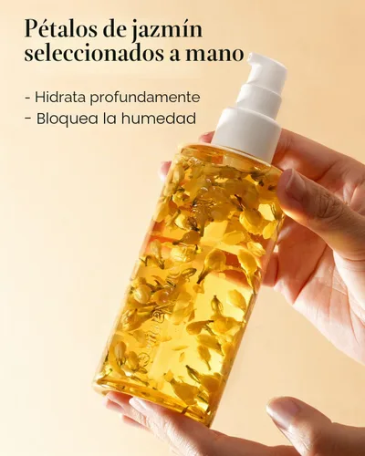Vista 5 de Aceite corporal multiusos de jazmín orgánico para piel, cara, cabello y uñas, con pétalos seleccionados a mano, aceite esencial de jazmín y vitamina