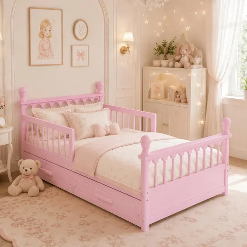 Vista 18 de Harper & Bright Designs Marco de cama doble con cama nido, plataforma para niños, cama doble con cama nido extraíble, madera maciza, no necesita