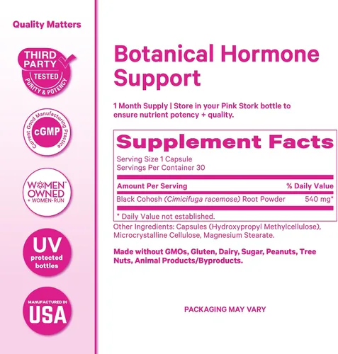 Vista 6 de Pink Stork Suplementos de cohosh negro para mujeres – 540 mg de cohosh negro puro para perimenopausia, apoyo para la menopausia, 30 cápsulas