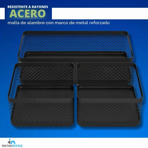 Vista 4 de 1InTheOffice Mesh Collection - Bandeja organizadora de cajones de escritorio, 3 compartimentos, apilable, negro mate
