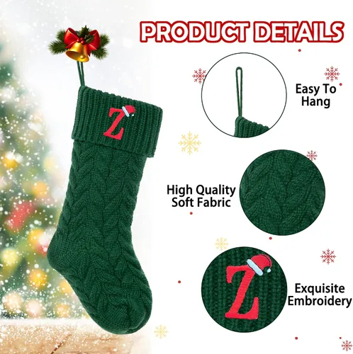 Vista 3 de Botas de Navidad personalizadas, iniciales personalizadas, 18 pulgadas, botas de Navidad tejidas con letras para colgar en la chimenea, botas