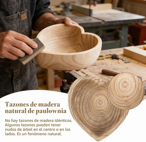 Vista 7 de Hanobe Tazón decorativo de madera en forma de corazón de 10 "para