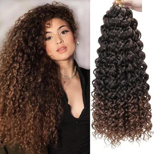Vista 33 de GoGo Curl Crochet Hair 18 pulgadas onda de agua pelo sintético bohemio ganchillo trenzado jengibre onda profunda extensiones de cabello trenzado