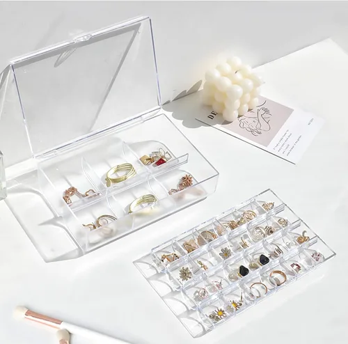 Vista 7 de Organizador de joyas de 2 capas para mujer organizador de aretes bandeja organizadora de viaje pequeña caja acrílica para pulseras aretes anillos
