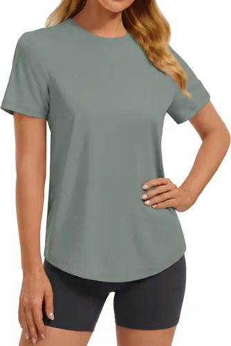 Vista 31 de PINSPARK Camisetas básicas de entrenamiento suaves para mujer, de manga Azul oscuro