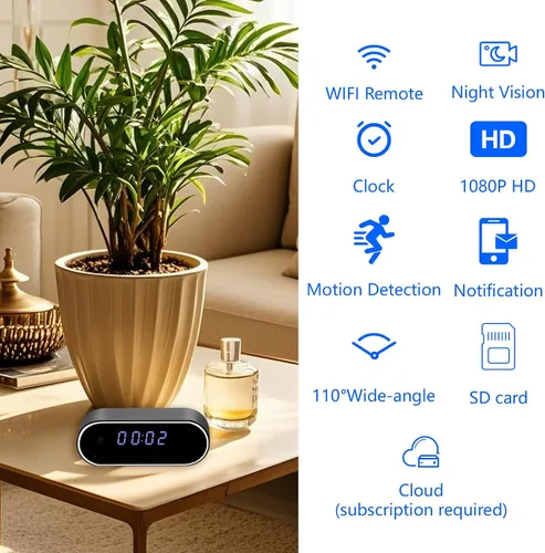 Vista 3 de Reloj de cámara 1080P Mini Cam, detección de movimiento, cámara inteligente para seguridad de mascotas, cámara WiFi, monitor para mascotas, sin audio
