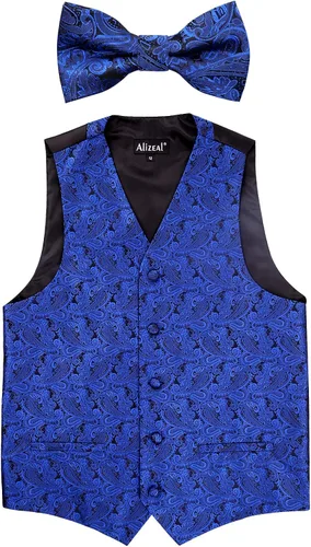 Vista 2 de Alizeal Conjunto clásico de corbatín y chaleco de traje de cachemira para niños