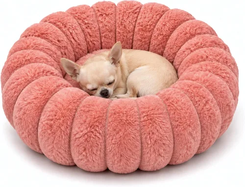 Vista 16 de Cama calmante para perros pequeños, cama lavable en forma de dona Gris
