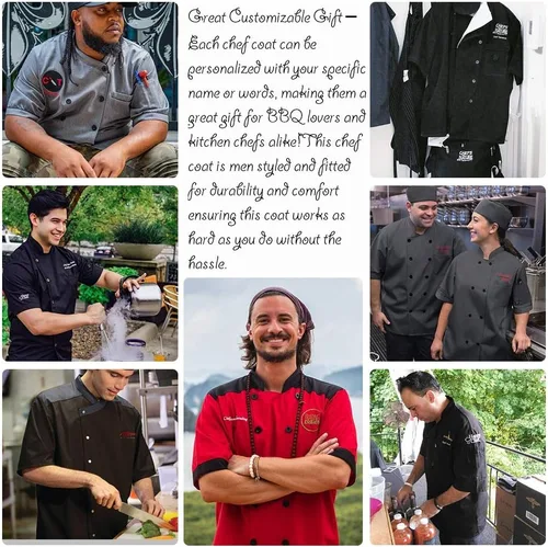 Vista 4 de Chaqueta de chef personalizada Chaqueta de chef clásica de manga corta para hombre con botones tradicionales