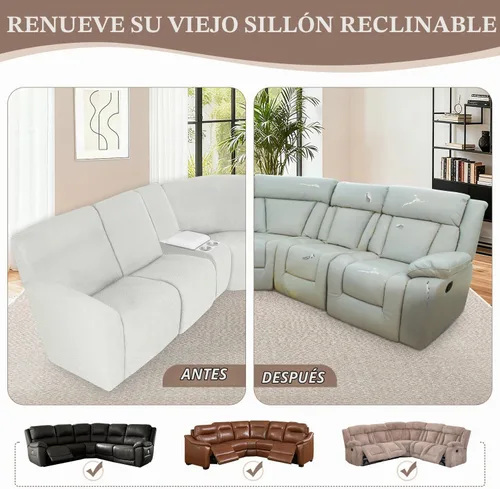 Vista 7 de ALIECOM Fundas de sofá seccional reclinable 100% impermeables en forma de L, elásticas, de esquina, funda de sofá seccional reclinable lavable, Gris