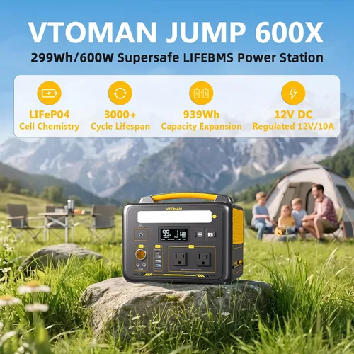Vista 2 de VTOMAN Jump 600X Estación de Energía Portátil 600W, Generador Solar 299Wh Estación de Energía con Batería LiFePO4 con Arranque Rápido