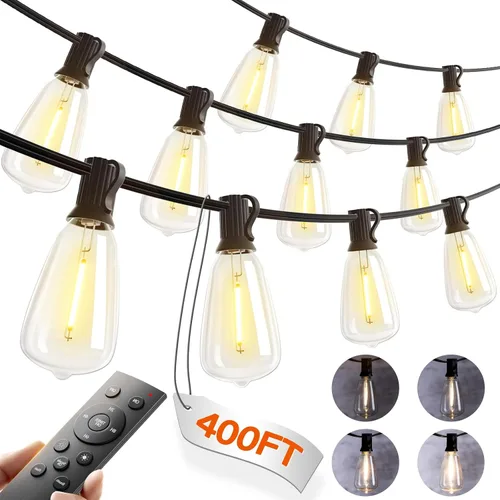 Vista 10 de addlon Tira de luces para exteriores de 196 pies para exteriores con control de aplicación, luces impermeables para patio con bombillas LED Edison