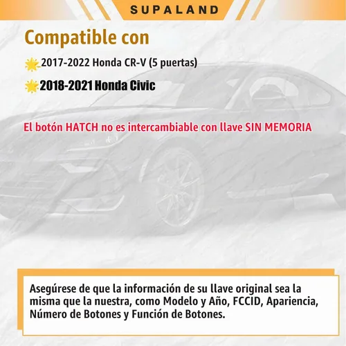 Vista 3 de SUPALAND Llavero de entrada sin llave compatible con Honda CRV Civic 2016 2017 2018 2019 2020 2021 Control remoto inteligente botón de arranque