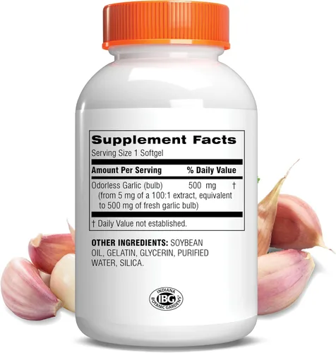 Vista 2 de Botanic Choice Cápsulas blandas de aceite de ajo sin olor, colesterol antioxidante y suplemento de apoyo inmunológico para adultos, sin gluten, sin
