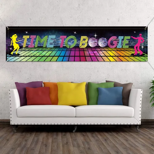 Vista 4 de Decoraciones para fiestas temáticas de los años 70, tela grande de los años 70, telón de fondo colorido de discoteca, suministros para fiestas