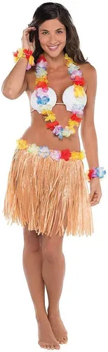 Vista 2 de Amscan Kit de falda hula para adultos de alta calidad, 16 x 31 pulgadas (paquete de 5), perfecto para fiestas Luau y eventos temáticos tropicales