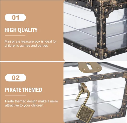 Vista 6 de Zerodeko Caja del tesoro pirata con cerradura transparente pirata joyería pecho piedras preciosas caja de almacenamiento de diamantes de imitación