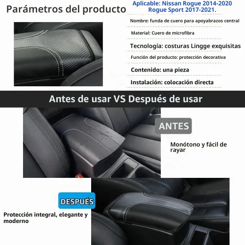 Vista 3 de Protector de funda para reposabrazos de automóvil, almohadilla de cuero para consola central para Nissan Rogue 2014-2020, protector de caja