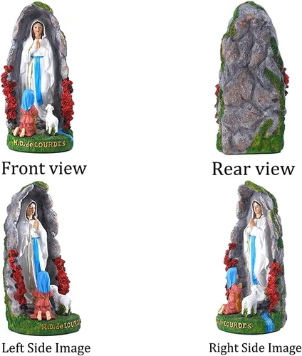 Vista 4 de Estatua de Nuestra Señora de Lourdes – Figura de resina de 8 pulgadas – Estatua de Santa Bernadette y María, escultura con pintura a mano – Regalo