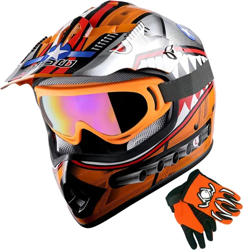 Vista 17 de 1Storm - Casco de motocross para jóvenes y niños, color negro mate + gafas + paquete de guantes negros para jóvenes MG
