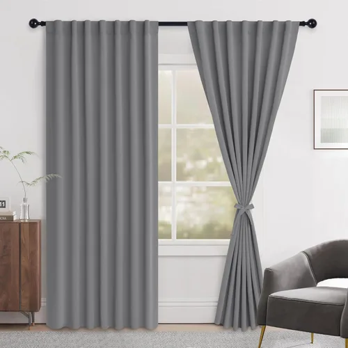 Vista 82 de Hiasan Cortinas opacas negras para dormitorio, cortinas opacas cortas de 45 pulgadas de largo, con aislamiento térmico, bolsillo para barra