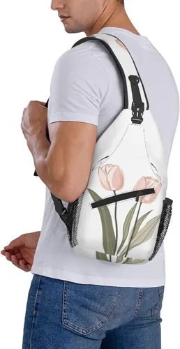 Vista 7 de Bolso bandolera para hombres y mujeres, mochila cruzada floral de tulipán pastel, mochila casual de senderismo para viajes, deportes, correr, bolsa