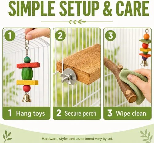 Vista 5 de MAC'S Combo de juguetes para pájaros, perchas y repisas, madera de manzanita, 11 piezas para pájaros medianos a grandes