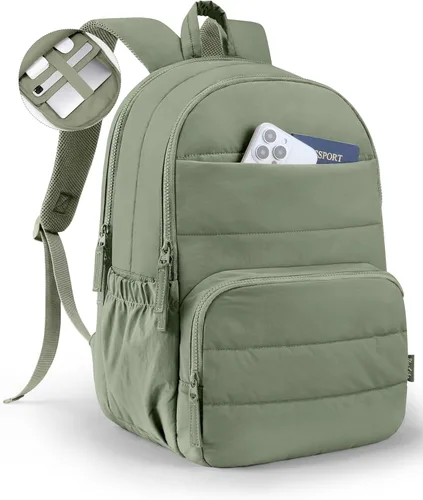 Vista 7 de Mochila de viaje Uselike para mujeres, mochila para portátil de 15.6 pulgadas, mochila universitaria acolchada, mochilas de trabajo bonitas, Beige