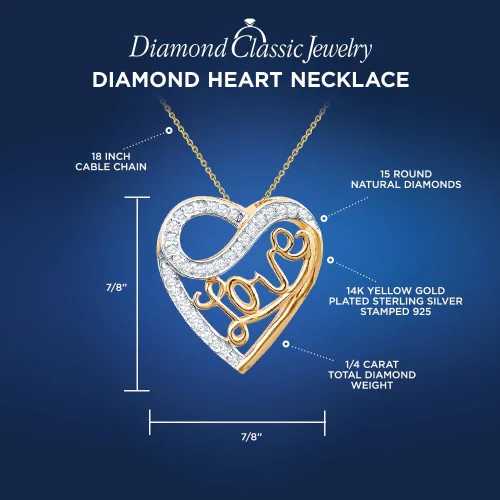 Vista 4 de Sterling Silver and 14K Gold Plated Romantic Heart Valentines Day Jewelry Gifts - 18" Pendant Necklaces or 7.5" Bracelets