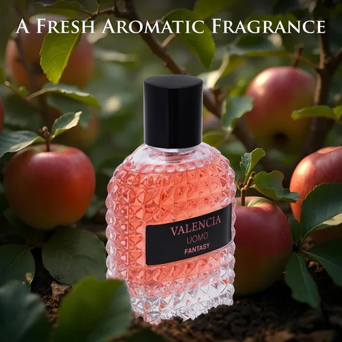 Vista 4 de Valencia UOMO Fantasy Men EDP - Fragancia picante y amaderada - Notas de salida de manzana roja dulce, cardamomo y bergamota de Calabria - Aroma