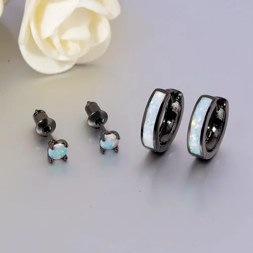 Vista 11 de CiNily Aretes Huggie de ópalo con bisagras, chapados en oro, hipoalergénicos, pequeños aretes de aro para mujeres, adolescentes, niñas, hombres