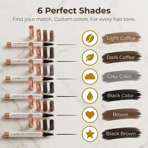 Vista 4 de Lápiz líquido de cejas de 4 garras, 6 colores, efecto microblading de aspecto natural impermeable, herramienta de maquillaje profesional con punta