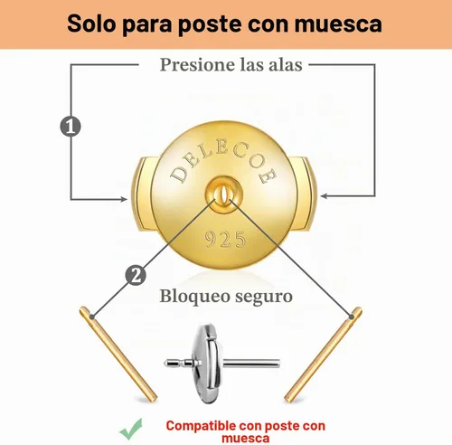 Vista 3 de DELECOE 2 pares de parte trasera de aretes de plata de ley 925, parte trasera de aretes chapados en oro de 18 quilates, hipoalergénica, con bloqueo