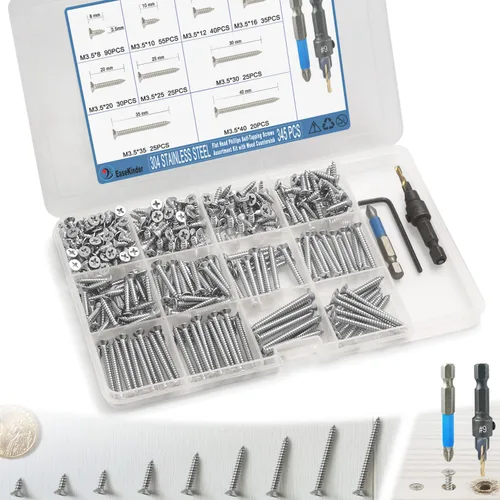 Vista 13 de Kit surtido de 440 piezas de tornillos de cabeza plana Phillips para madera, tornillos autorroscantes de acero al carbono con taladro para madera