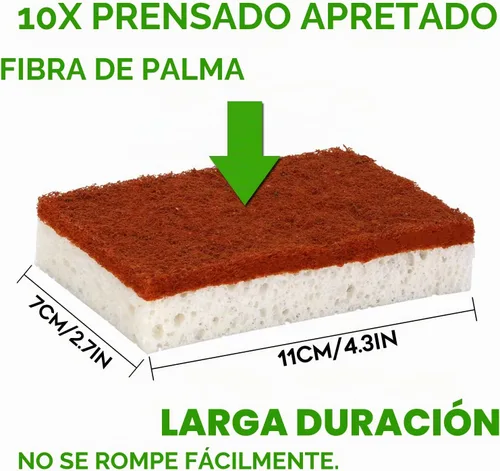 Vista 3 de Esponja natural a base de plantas, paquete de 12 esponjas de limpieza de fibra de palma con esponjas biodegradables compostables que no rayan