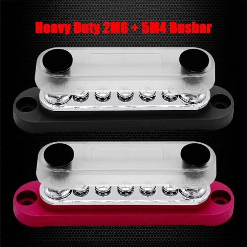 Vista 4 de Ampper 2 pernos M6 Bloque de distribución de energía Barra colectora 5 x #8 Rojo & negro