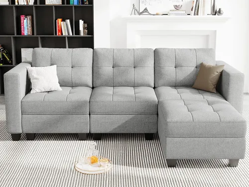 Vista 20 de Belffin Sofá modular modular con otomana de almacenamiento, sofá moderno en forma de L de tela con diván para espacios pequeños, azul