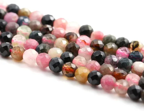 Vista 4 de Cuentas de turmalina, cuentas sueltas facetadas de piedras naturales para hacer joyas, pulseras, collares, tamaño 0.138 in, 2 hebras por paquete