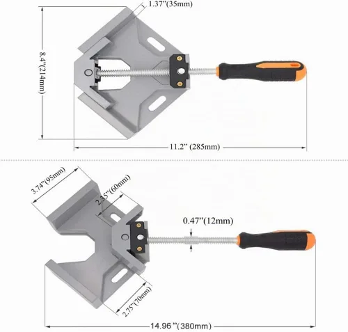 Vista 6 de Paquete de 2 abrazaderas de ángulo recto – Abrazaderas de 90 grados para carpintería, abrazadera de esquina de aleación de aluminio de un solo mango