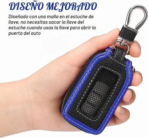 Vista 4 de Frienda 2 Piezas Funda de Llavero de Cuero para Coche, Funda para Llavero Auto, Protector Inteligente de Llavero de Coche, Azul, Cadena