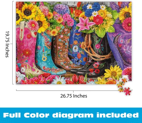 Vista 3 de Buffalo Games Lars Stewart Cowgirl Colors - Rompecabezas de 1000 piezas, 26.75 x 19.75 pulgadas, arte occidental vibrante, póster de referencia