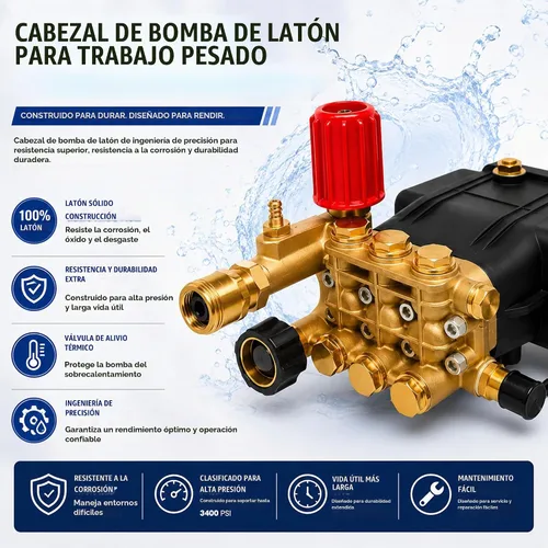 Vista 4 de 3300 PSI Pressure Washer Pump, 3.0 GPM, 3/4" Shaft Replacement Pump 2500-3300 psi Restore Cleaning Power • Fits 5–8HP Engines • Brass Head •